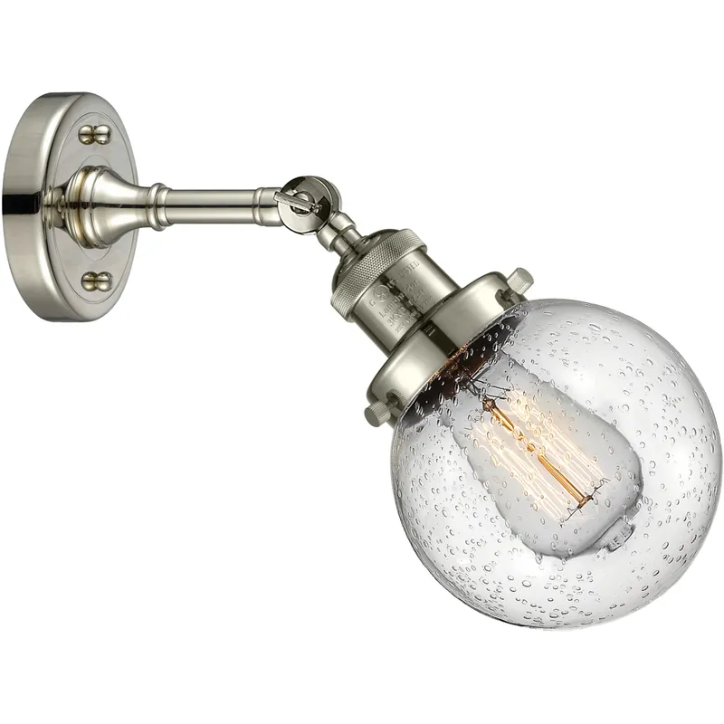 Franklin Restoration Beacon 1 Light 6 inch Polished Nickel Sconce Wall Light in Seedy Glass, Franklin Restoration