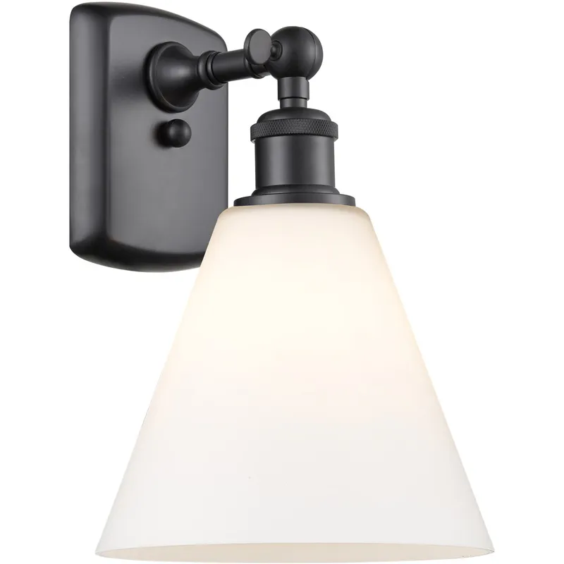 Ballston Cone 1 Light 8 inch Matte Black Sconce Wall Light in Matte White Glass