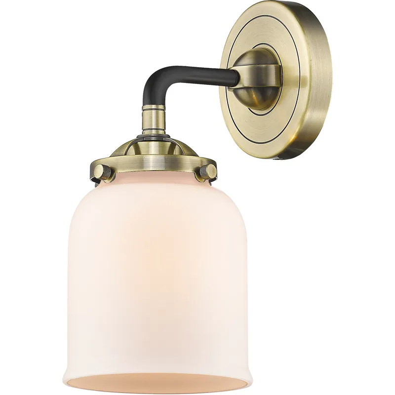 Nouveau Small Bell 1 Light 5 inch Black Antique Brass Sconce Wall Light in Matte White Glass, Nouveau