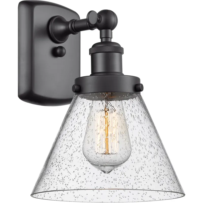 Ballston Large Cone 1 Light 8 inch Matte Black Sconce Wall Light in Seedy Glass, Ballston