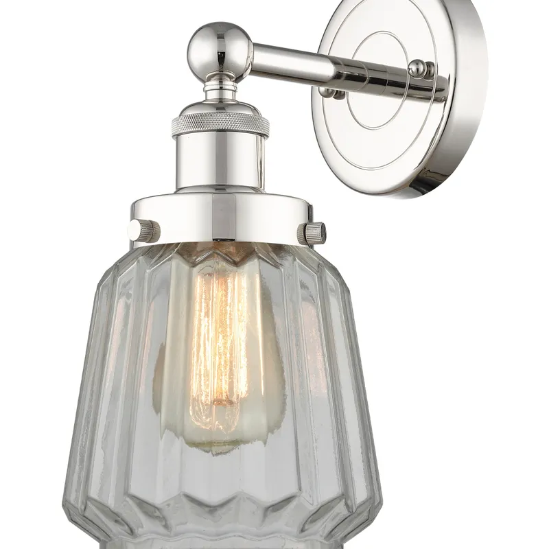 Chatham Sconce Wall Light in Polished Nickel, Clear