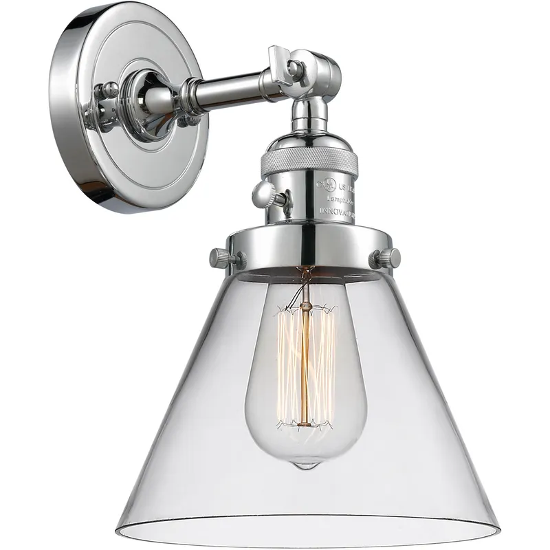 Franklin Restoration Large Cone 1 Light 8 inch Polished Chrome Sconce Wall Light in Clear Glass, Franklin Restoration