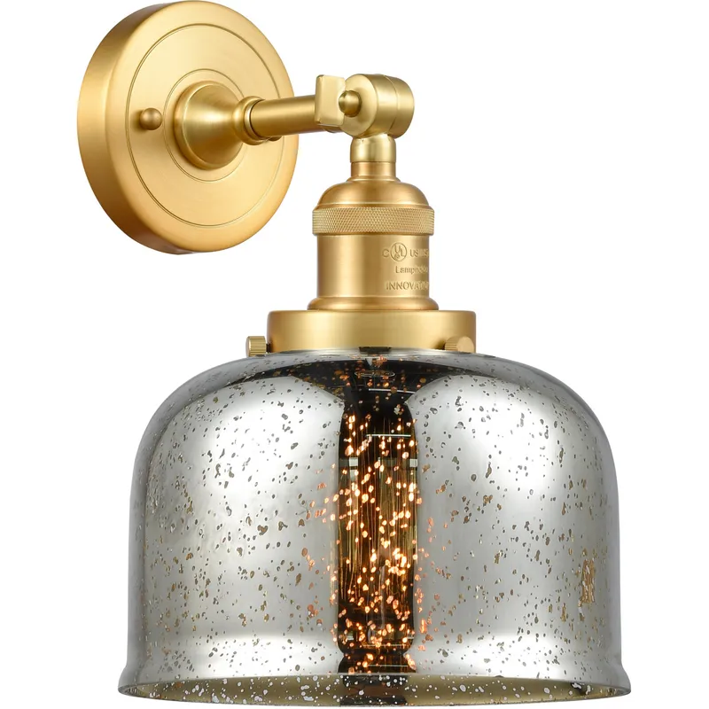 Franklin Restoration Large Bell LED 8 inch Satin Gold Sconce Wall Light in Silver Plated Mercury Glass, Franklin Restoration