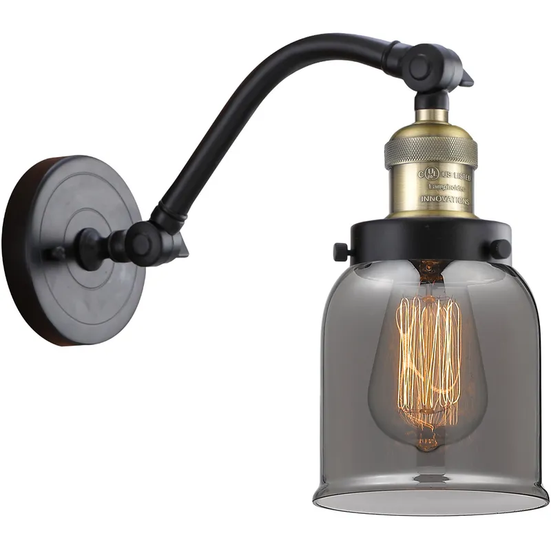 Franklin Restoration Small Bell LED 5 inch Black Antique Brass Sconce Wall Light in Plated Smoke Glass, Franklin Restoration
