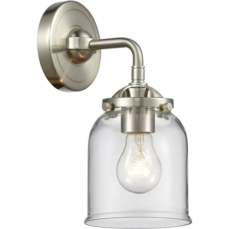 Nouveau Small Bell 1 Light 5 inch Brushed Satin Nickel Sconce Wall Light in Clear Glass, Nouveau