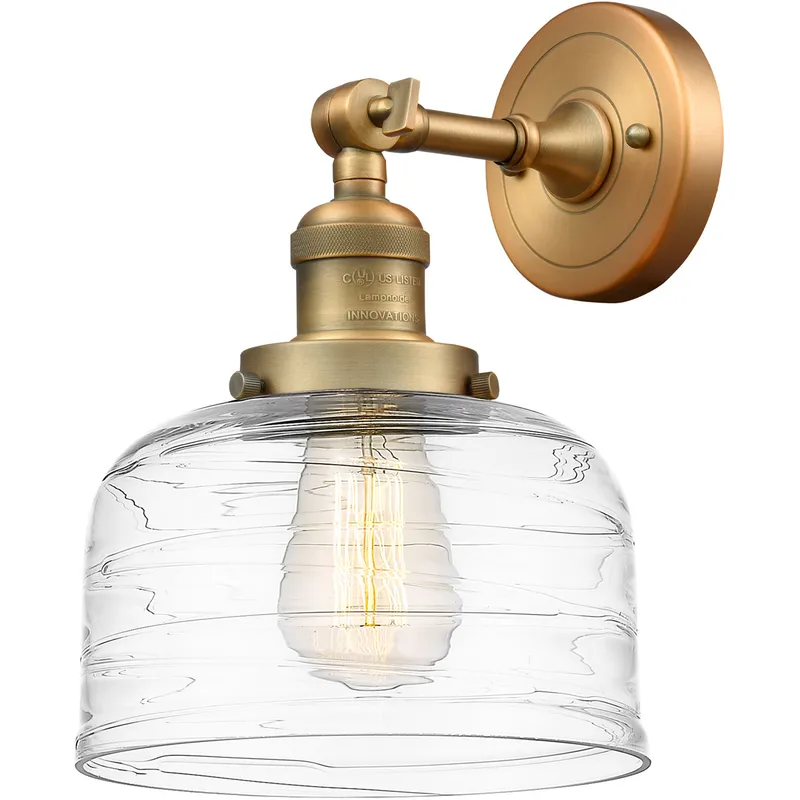 Franklin Restoration Bell LED 8 inch Brushed Brass Sconce Wall Light in Clear Deco Swirl Glass