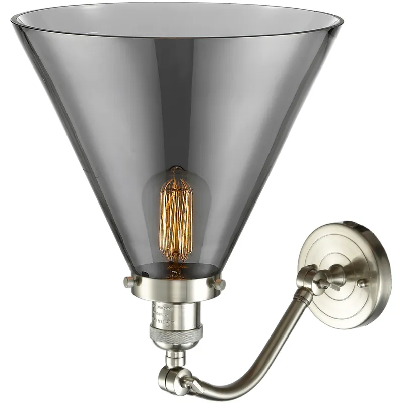 Franklin Restoration X-Large Cone 1 Light 12 inch Brushed Satin Nickel Sconce Wall Light in Light Smoke Glass, Franklin Restoration