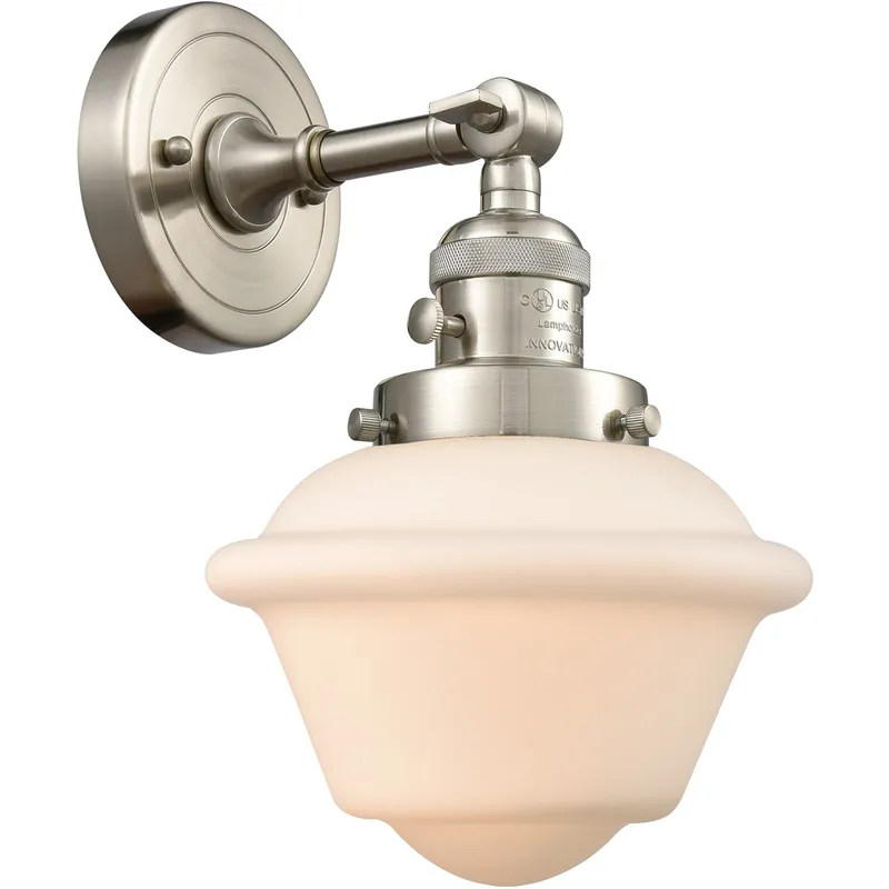 Franklin Restoration Small Oxford 1 Light 8 inch Brushed Satin Nickel Sconce Wall Light in Matte White Glass, Franklin Restoration