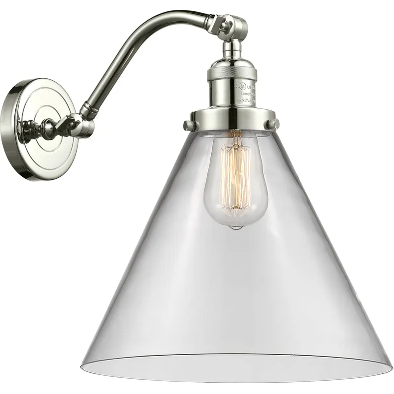 Franklin Restoration X-Large Cone 1 Light 12 inch Polished Nickel Sconce Wall Light in Clear Glass, Franklin Restoration
