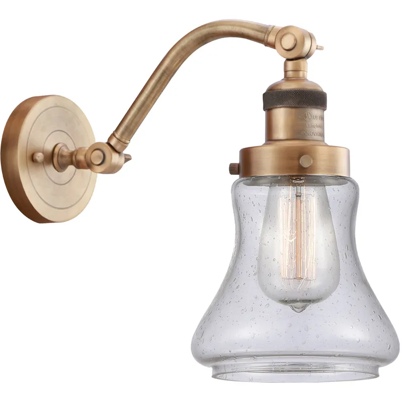 Franklin Restoration Bellmont LED 7 inch Brushed Brass Sconce Wall Light in Seedy Glass, Franklin Restoration