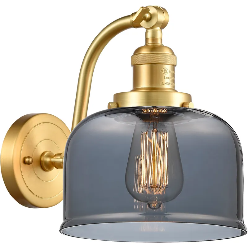 Franklin Restoration Large Bell LED 8 inch Satin Gold Sconce Wall Light in Plated Smoke Glass, Franklin Restoration