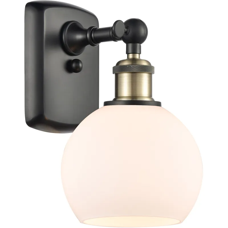 Ballston Athens Sconce Wall Light in Black Antique Brass, Matte White Glass