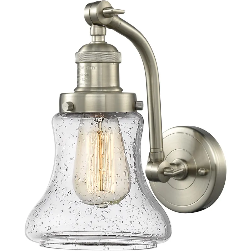 Franklin Restoration Bellmont LED 7 inch Brushed Satin Nickel Sconce Wall Light in Seedy Glass, Franklin Restoration