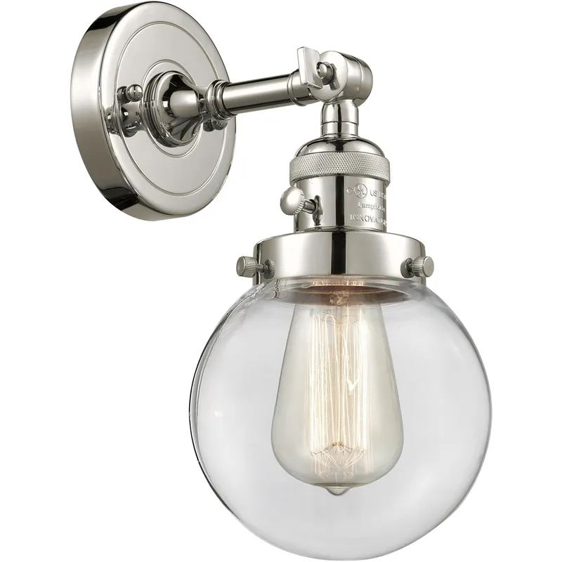 Franklin Restoration Beacon 1 Light 6 inch Polished Nickel Sconce Wall Light in Clear Glass, Franklin Restoration