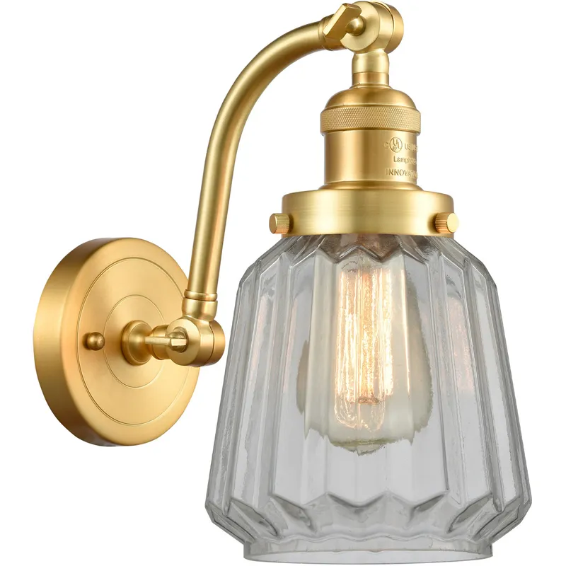 Franklin Restoration Chatham LED 6 inch Satin Gold Sconce Wall Light in Clear Glass, Franklin Restoration