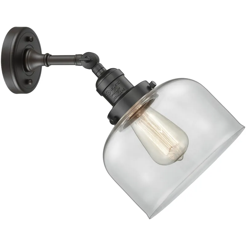 Franklin Restoration Large Bell LED 8 inch Oil Rubbed Bronze Sconce Wall Light in Clear Glass, Franklin Restoration