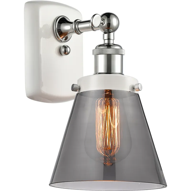 Ballston Small Cone LED 6 inch White and Polished Chrome Sconce Wall Light in Plated Smoke Glass