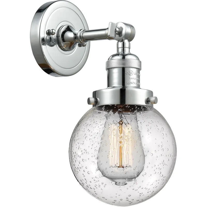 Franklin Restoration Beacon LED 6 inch Polished Chrome Sconce Wall Light in Seedy Glass, Franklin Restoration