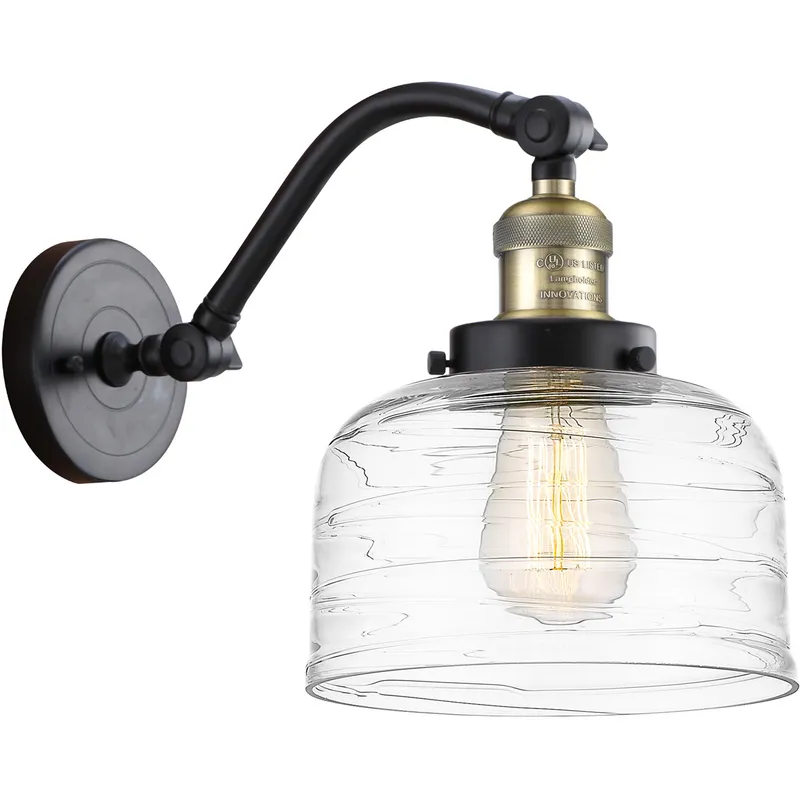 Franklin Restoration Bell LED 8 inch Black Antique Brass Sconce Wall Light in Clear Deco Swirl Glass