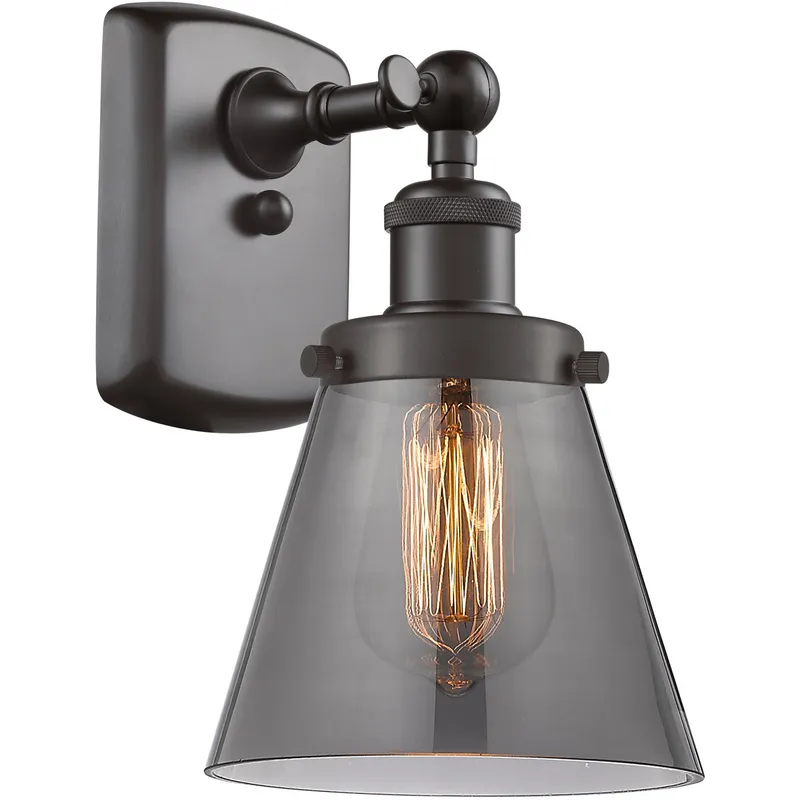 Ballston Small Cone LED 6 inch Oil Rubbed Bronze Sconce Wall Light in Plated Smoke Glass, Ballston