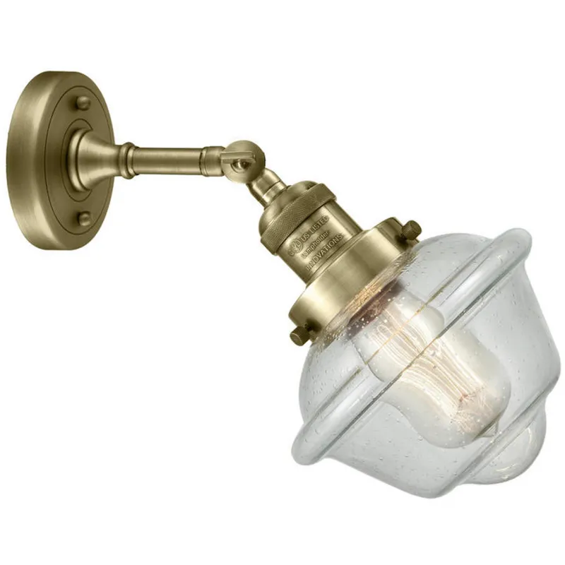 Franklin Restoration Small Oxford 1 Light 8 inch Antique Brass Sconce Wall Light in Incandescent, Seedy Glass, Franklin Restoration
