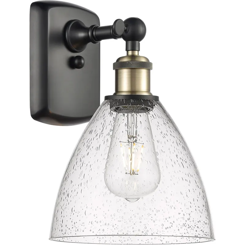 Ballston Dome Sconce Wall Light in Black Antique Brass, Seedy Glass
