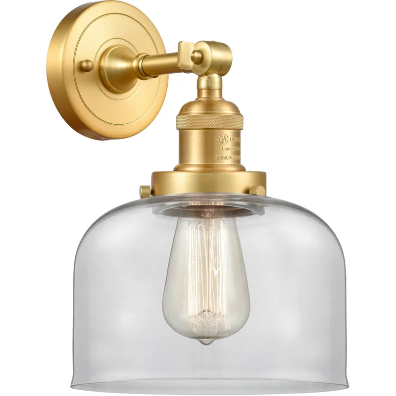 Franklin Restoration Large Bell LED 8 inch Satin Gold Sconce Wall Light in Clear Glass, Franklin Restoration