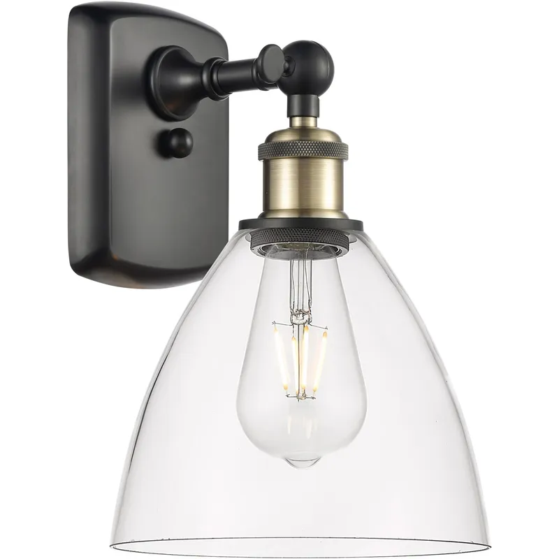 Ballston Dome Sconce Wall Light in Black Antique Brass, Clear Glass