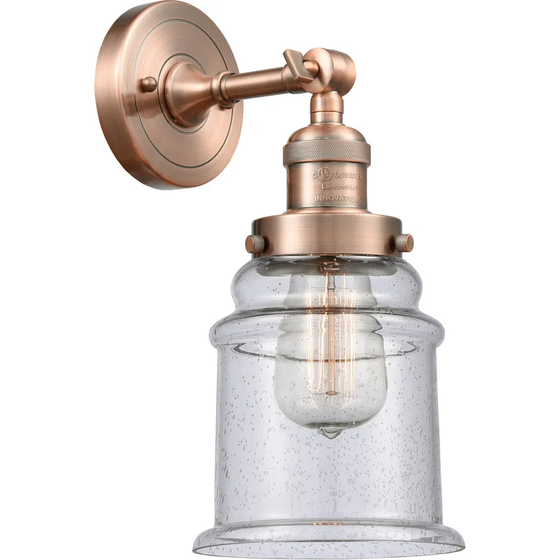 Franklin Restoration Canton LED 7 inch Antique Copper Sconce Wall Light in Seedy Glass, Franklin Restoration