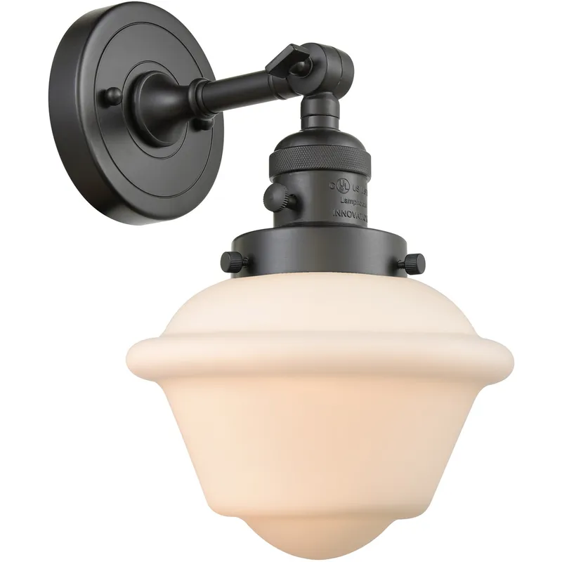 Franklin Restoration Small Oxford 1 Light 8 inch Oil Rubbed Bronze Sconce Wall Light in Matte White Glass, Franklin Restoration