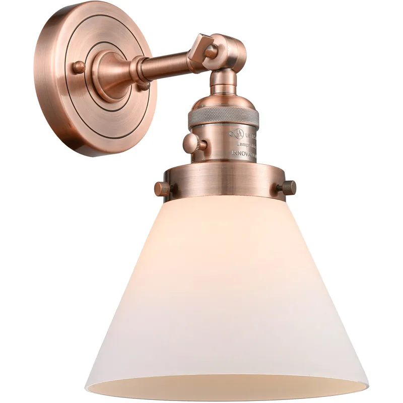 Franklin Restoration Large Cone 1 Light 8 inch Antique Copper Sconce Wall Light in Matte White Glass, Franklin Restoration