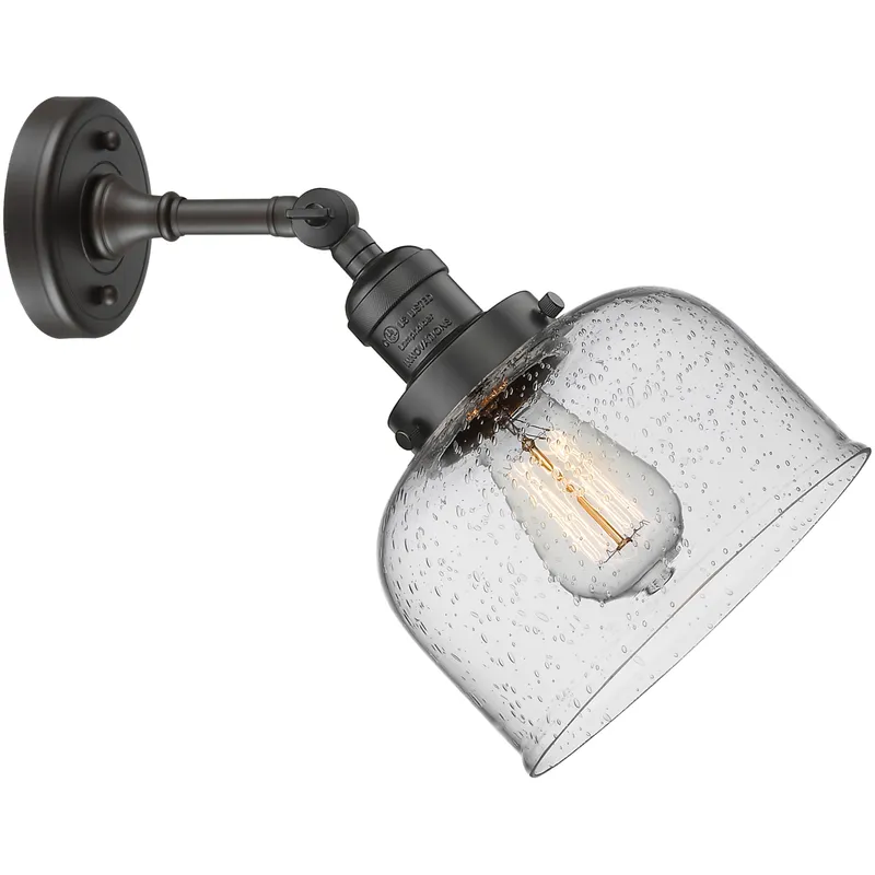 Franklin Restoration Large Bell LED 12 inch Oil Rubbed Bronze Sconce Wall Light in Seedy Glass, Franklin Restoration