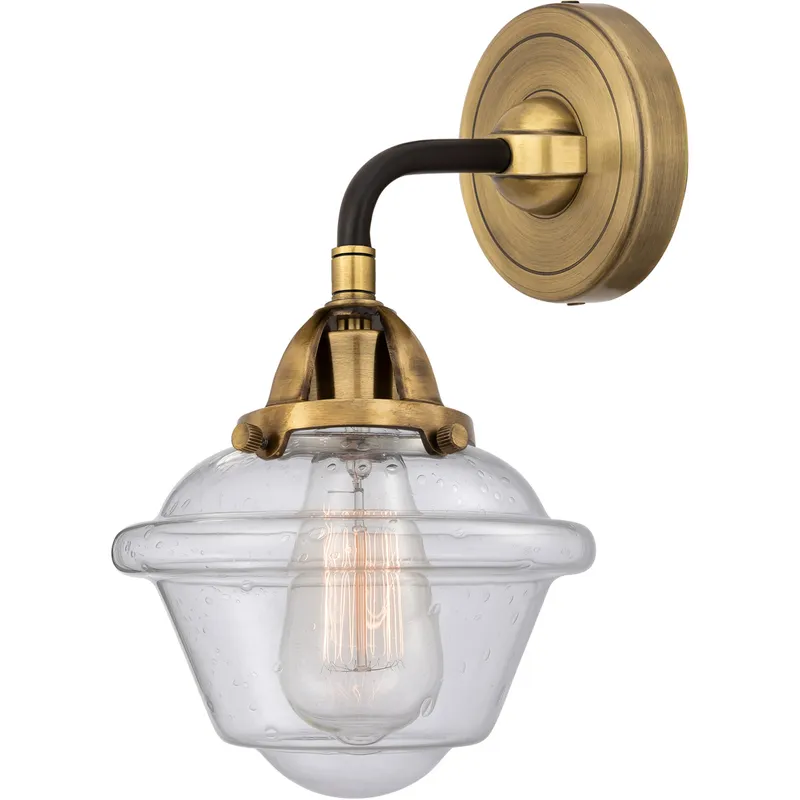 Nouveau 2 Small Oxford 1 Light 7.5 inch Black Antique Brass Sconce Wall Light in Seedy Glass