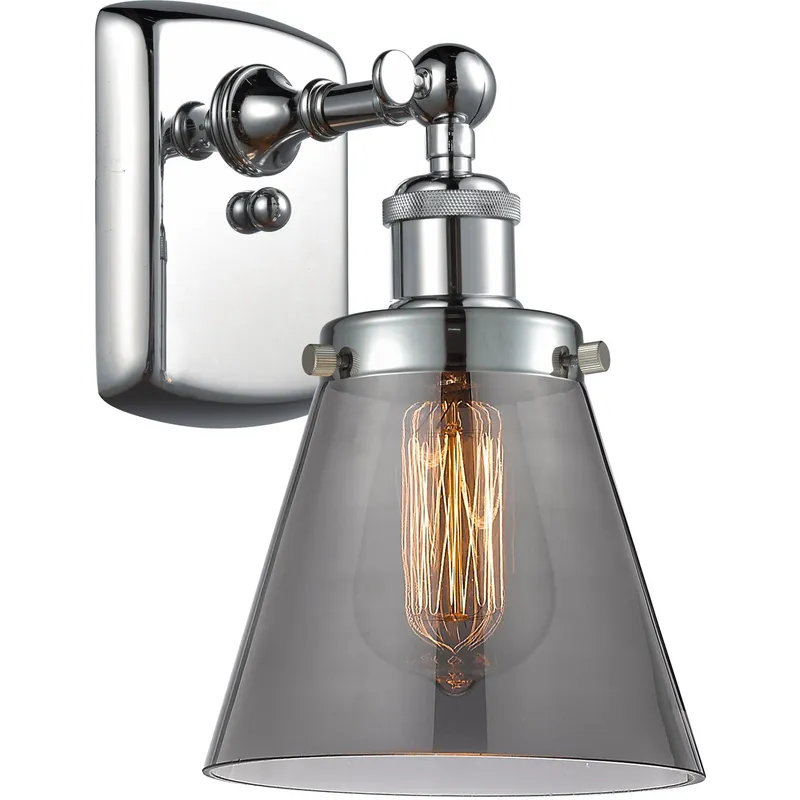 Ballston Small Cone LED 6 inch Polished Chrome Sconce Wall Light in Plated Smoke Glass, Ballston