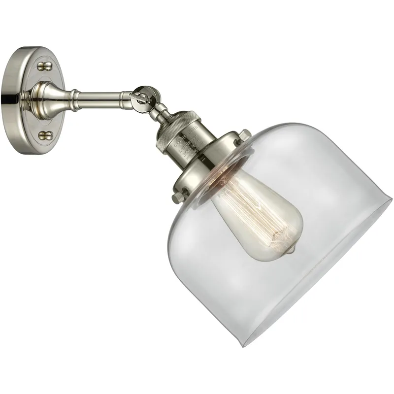 Franklin Restoration Large Bell LED 8 inch Polished Nickel Sconce Wall Light in Clear Glass, Franklin Restoration