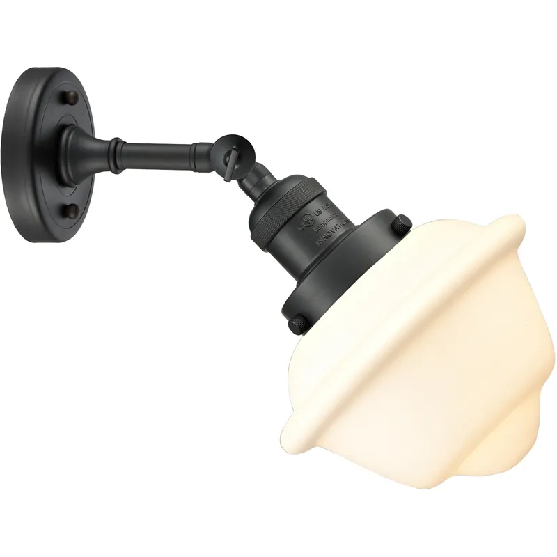 Franklin Restoration Small Oxford 1 Light 8 inch Matte Black Sconce Wall Light in Matte White Glass, Franklin Restoration