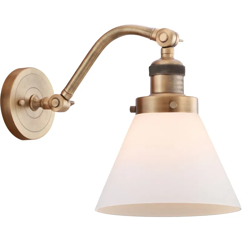Franklin Restoration Large Cone LED 8 inch Brushed Brass Sconce Wall Light in Matte White Glass, Franklin Restoration