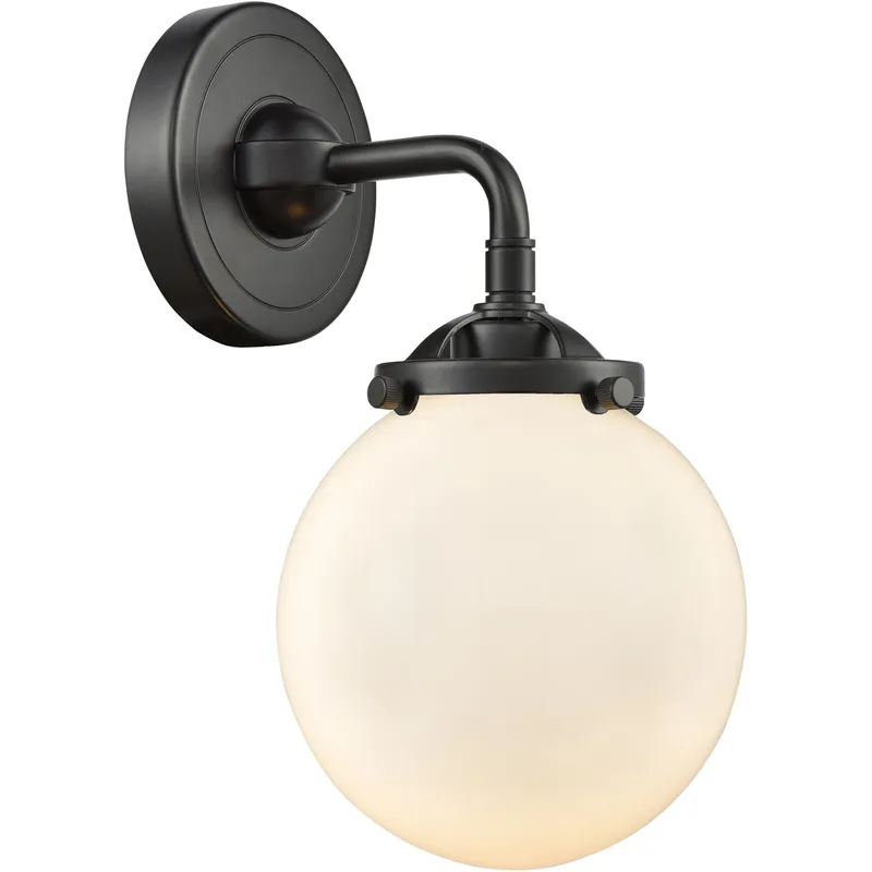 Nouveau Beacon LED 6 inch Oil Rubbed Bronze Sconce Wall Light in Matte White Glass, Nouveau