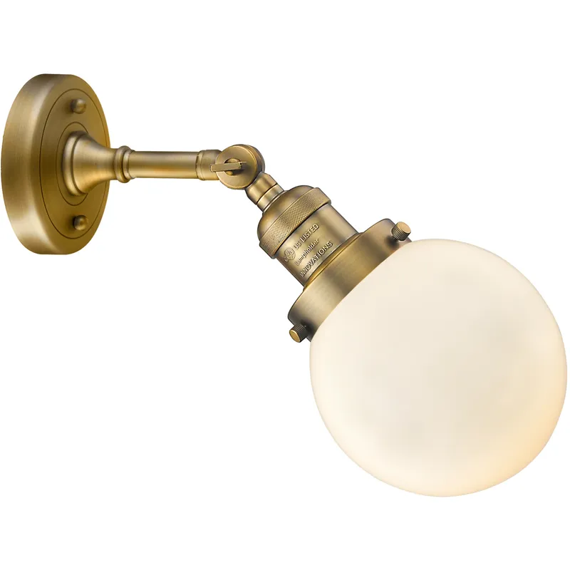 Franklin Restoration Beacon 1 Light 6 inch Brushed Brass Sconce Wall Light in Matte White Glass, Franklin Restoration