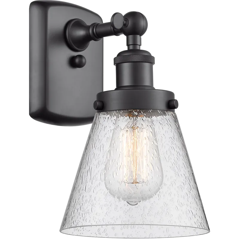 Ballston Small Cone LED 6 inch Matte Black Sconce Wall Light in Seedy Glass, Ballston