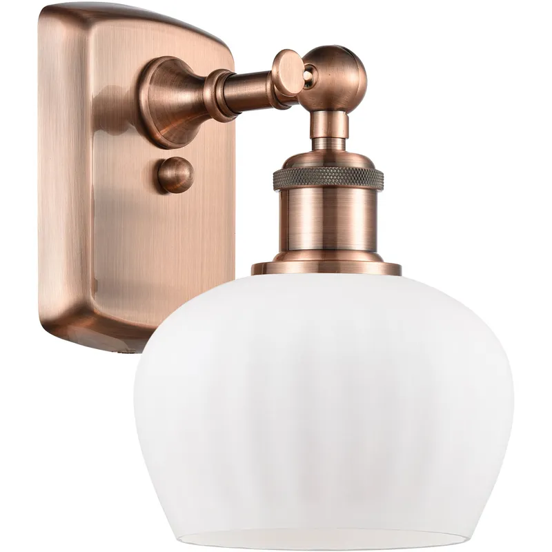Ballston Fenton LED 7 inch Antique Copper Sconce Wall Light in Matte White Glass, Ballston