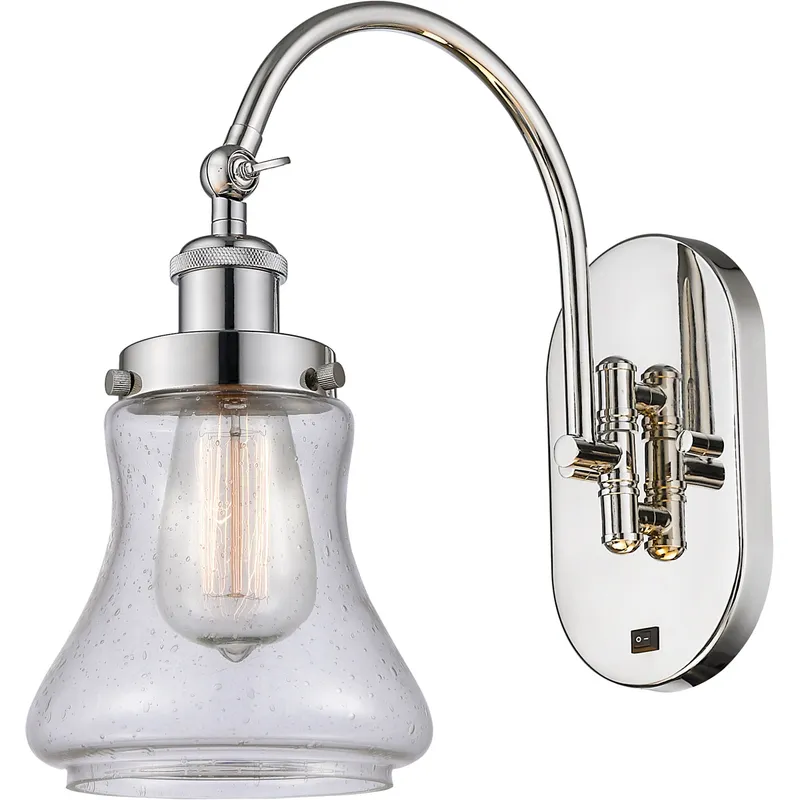Franklin Restoration Bellmont 1 Light 6.5 inch Polished Nickel Sconce Wall Light in Seedy Glass