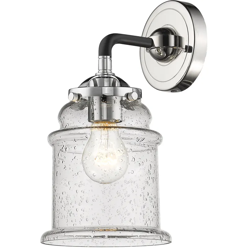Nouveau Small Canton LED 5.25 inch Black Polished Nickel Sconce Wall Light in Seedy Glass, Nouveau