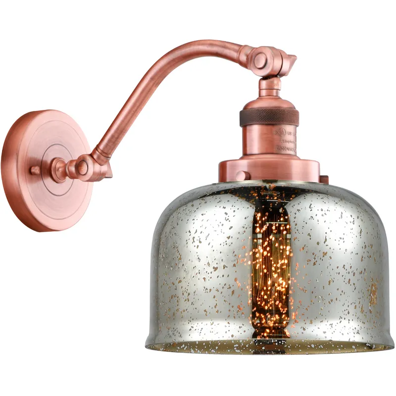 Franklin Restoration Large Bell LED 8 inch Antique Copper Sconce Wall Light in Silver Plated Mercury Glass, Franklin Restoration
