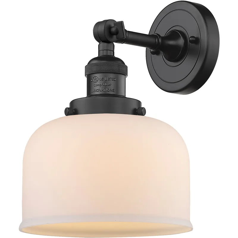 Franklin Restoration Large Bell LED 8 inch Matte Black Sconce Wall Light in Matte White Glass, Franklin Restoration
