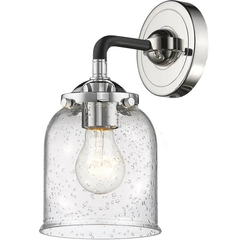 Nouveau Small Bell 1 Light 5 inch Black Polished Nickel Sconce Wall Light in Seedy Glass, Nouveau