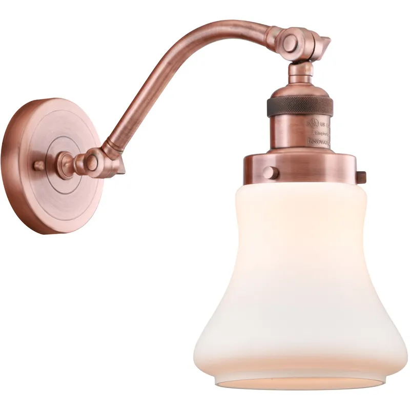 Franklin Restoration Bellmont LED 7 inch Antique Copper Sconce Wall Light in Matte White Glass, Franklin Restoration