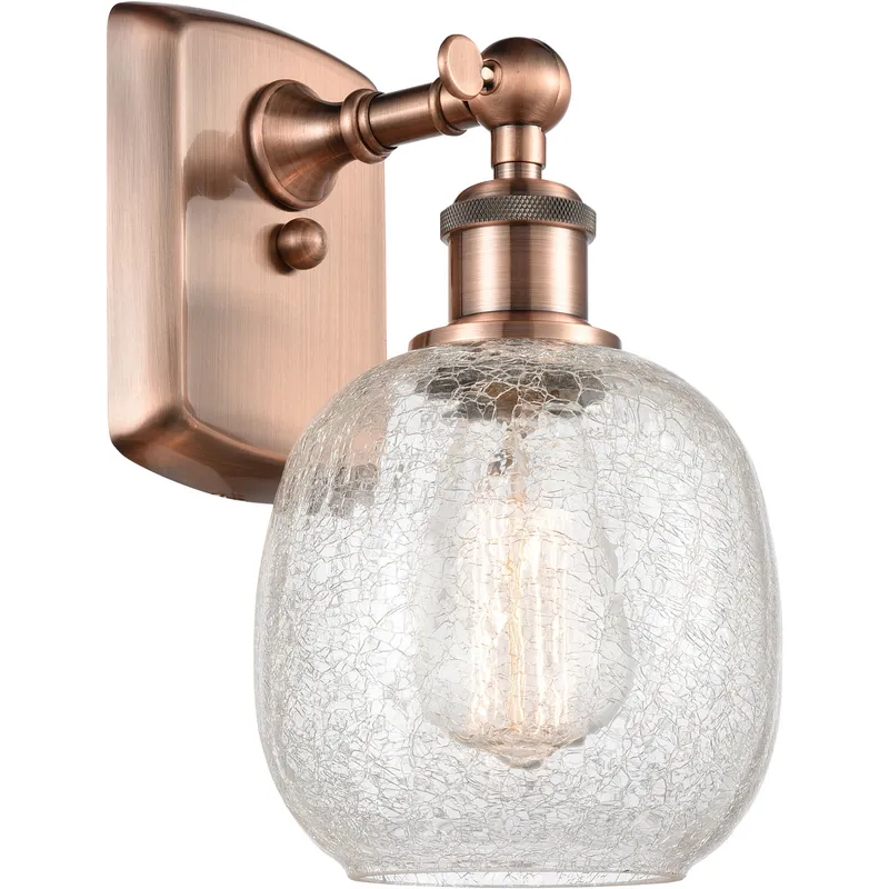 Ballston Belfast LED 6 inch Antique Copper Sconce Wall Light in Clear Crackle Glass, Ballston