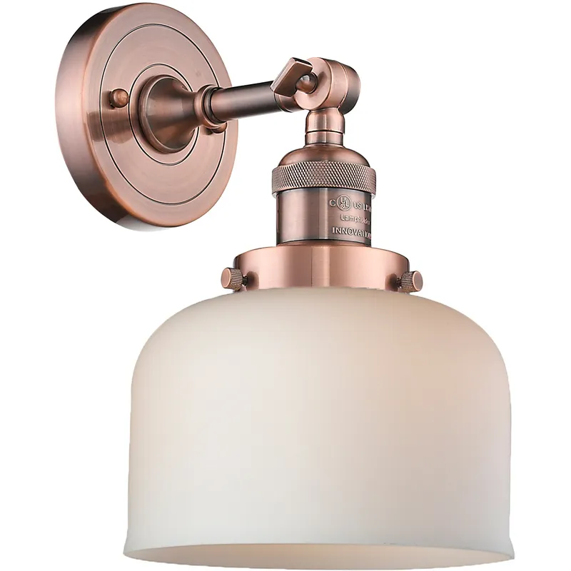 Franklin Restoration Large Bell LED 8 inch Antique Copper Sconce Wall Light in Matte White Glass, Franklin Restoration