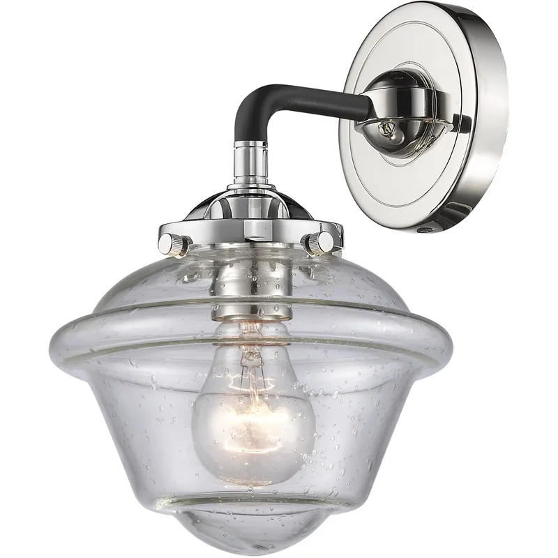 Nouveau Small Oxford LED 7.5 inch Black Polished Nickel Sconce Wall Light in Seedy Glass, Nouveau